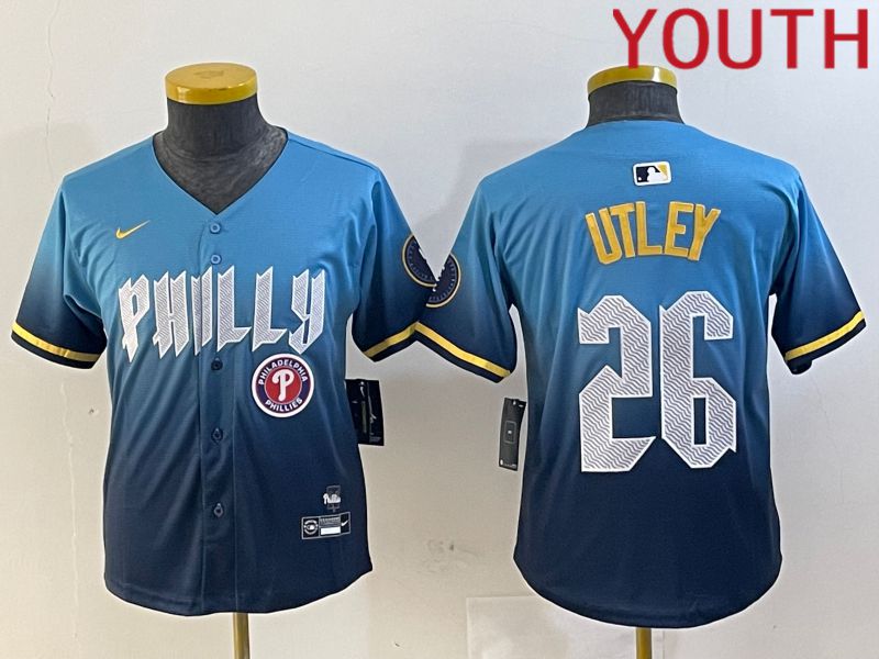 Youth Philadelphia Phillies #26 Utley Blue City Edition 2024 Nike MLB Jersey style 4->youth mlb jersey->Youth Jersey
